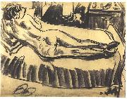 Ernst Ludwig Kirchner Reclining female nude on a couch oil painting